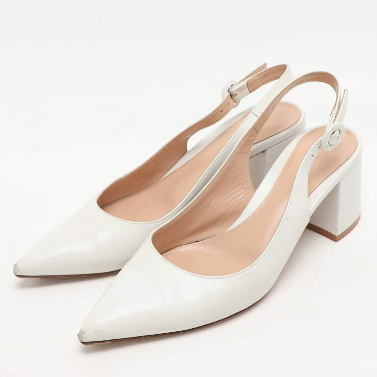 Pre Owned Gianvito Rossi White Leather Slingback Pumps Size 37.5