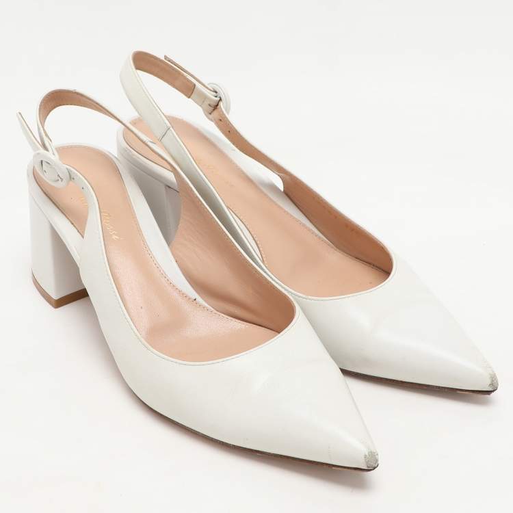 Pre Owned Gianvito Rossi White Leather Slingback Pumps Size 37.5