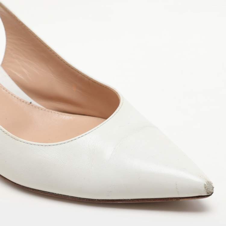 Pre Owned Gianvito Rossi White Leather Slingback Pumps Size 37.5