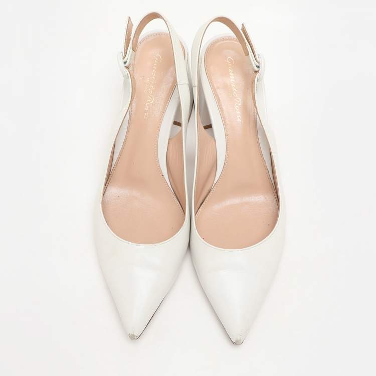 Pre Owned Gianvito Rossi White Leather Slingback Pumps Size 37.5
