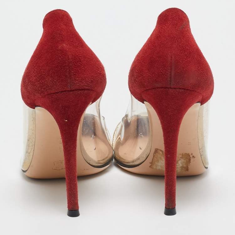 Pre Owned Gianvito Rossi Red/Gold  PVC and Suede Plexi Pumps Size 37