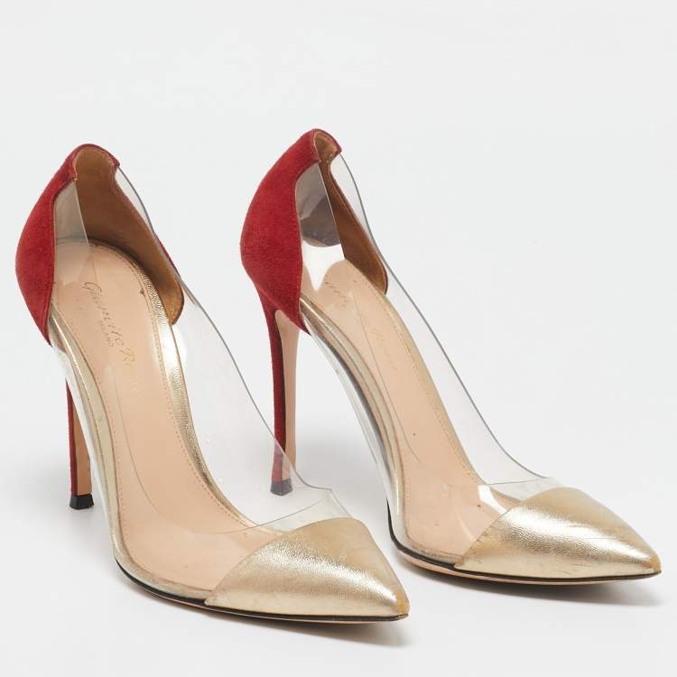 Pre Owned Gianvito Rossi Red/Gold  PVC and Suede Plexi Pumps Size 37