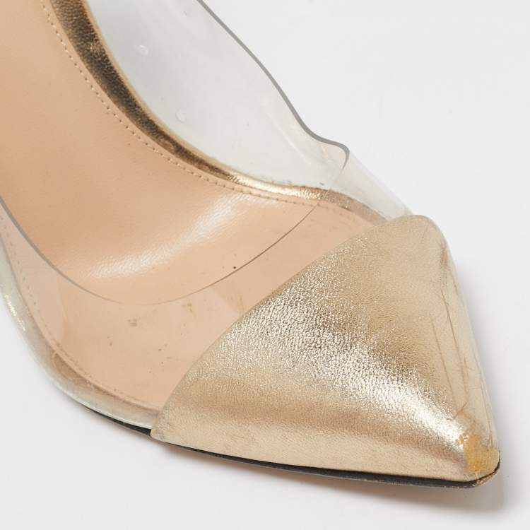 Pre Owned Gianvito Rossi Red/Gold  PVC and Suede Plexi Pumps Size 37