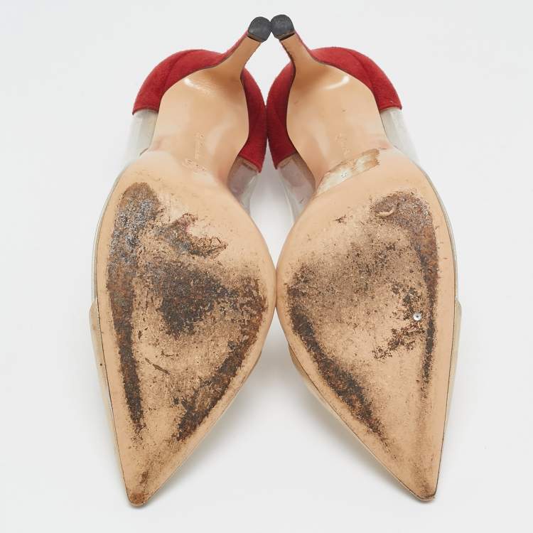 Pre Owned Gianvito Rossi Red/Gold  PVC and Suede Plexi Pumps Size 37