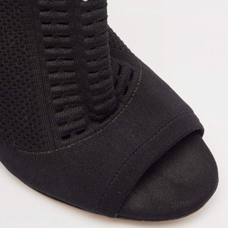 Pre Owned Gianvito Rossi Black Stretch Knit Vires Open Toe Ankle Length Boots Size 37