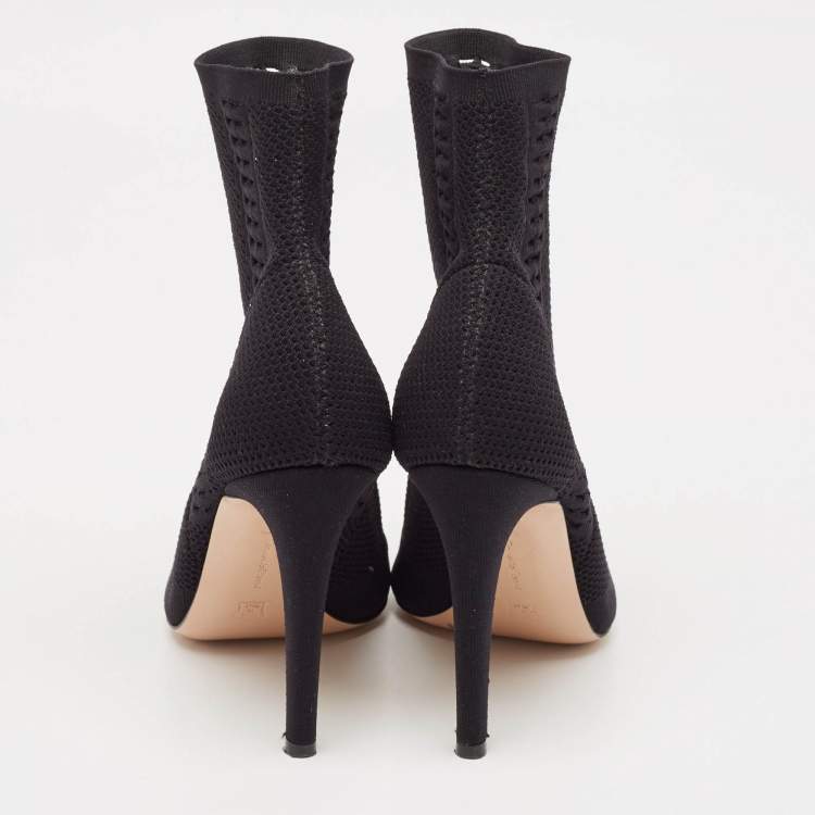 Pre Owned Gianvito Rossi Black Stretch Knit Vires Open Toe Ankle Length Boots Size 37
