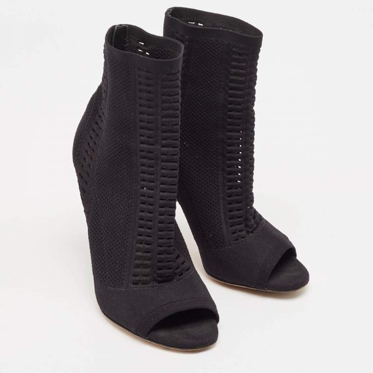 Pre Owned Gianvito Rossi Black Stretch Knit Vires Open Toe Ankle Length Boots Size 37