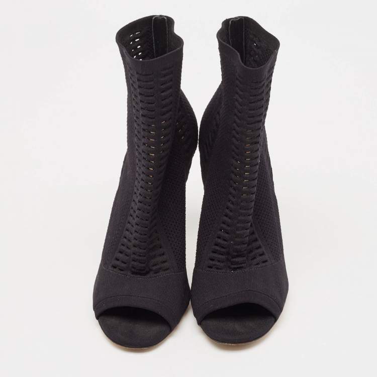 Pre Owned Gianvito Rossi Black Stretch Knit Vires Open Toe Ankle Length Boots Size 37
