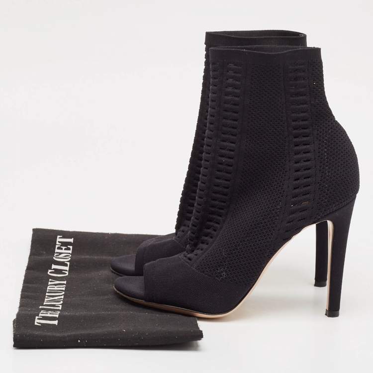 Pre Owned Gianvito Rossi Black Stretch Knit Vires Open Toe Ankle Length Boots Size 37