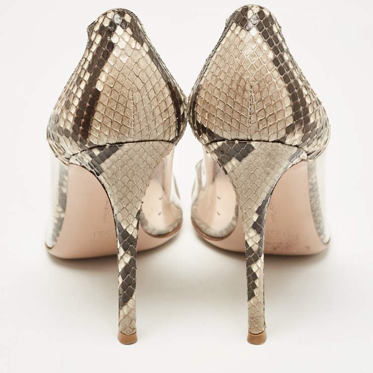 Pre Owned Gianvito Rossi Beige PVC and Python Leather Plexi Pumps Size 40