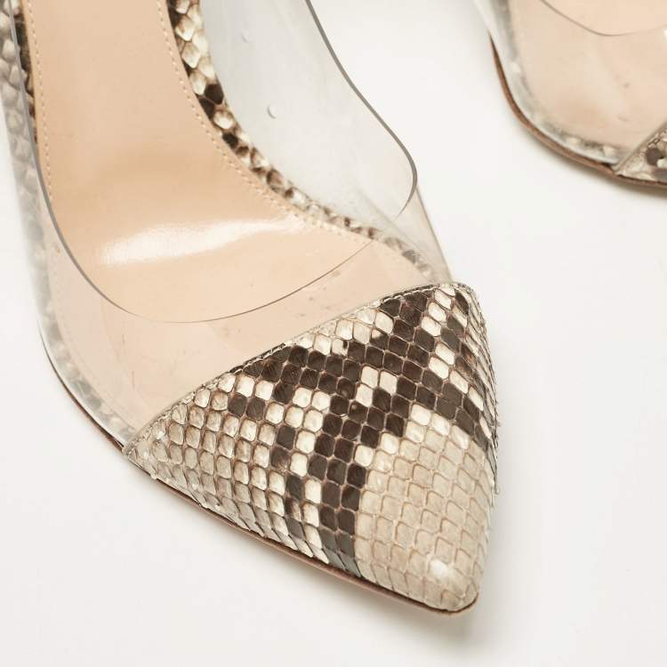 Pre Owned Gianvito Rossi Beige PVC and Python Leather Plexi Pumps Size 40