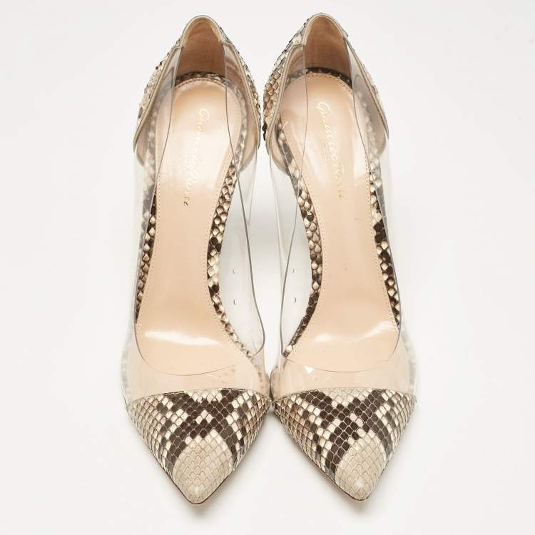 Pre Owned Gianvito Rossi Beige PVC and Python Leather Plexi Pumps Size 40