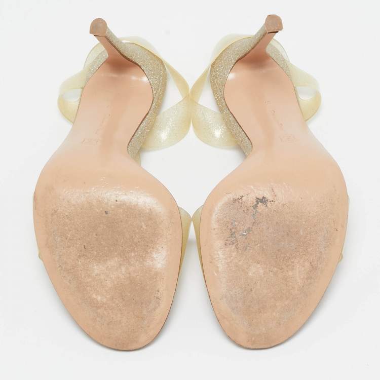 Pre Owned Gianvito Rossi Gold Glitter PVC Metropolis Slingback Sandals Size 37