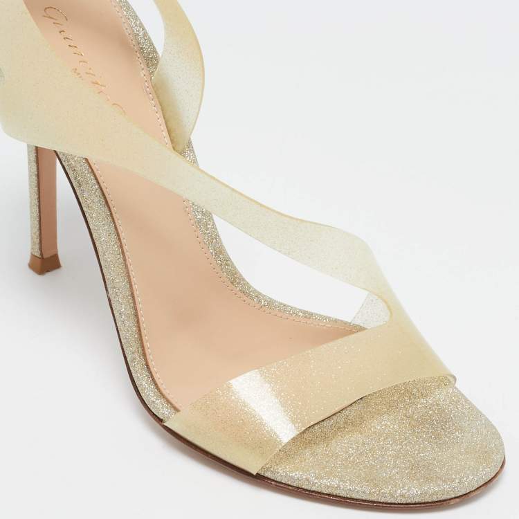 Pre Owned Gianvito Rossi Gold Glitter PVC Metropolis Slingback Sandals Size 37