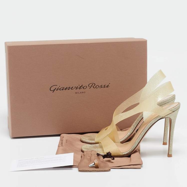 Pre Owned Gianvito Rossi Gold Glitter PVC Metropolis Slingback Sandals Size 37
