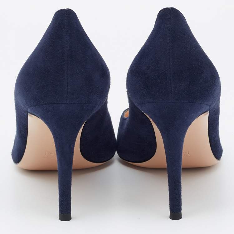 Pre Owned Gianvito Rossi Navy Blue Suede Gianvito 105 Pumps Size 40