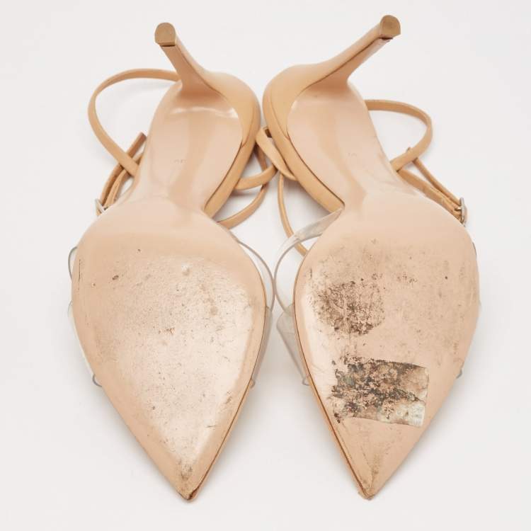 Pre Owned Gianvito Rossi Beige Leather And PVC Plexi Stark Ankle Strap Sandals Size 39