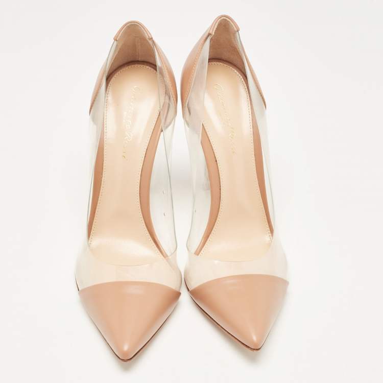 Pre Owned Gianvito Rossi Beige Leather and PVC Plexi Pumps Size 39