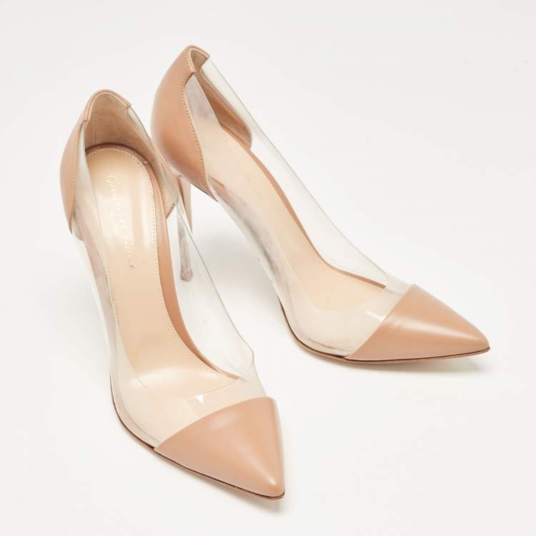 Pre Owned Gianvito Rossi Beige Leather and PVC Plexi Pumps Size 39