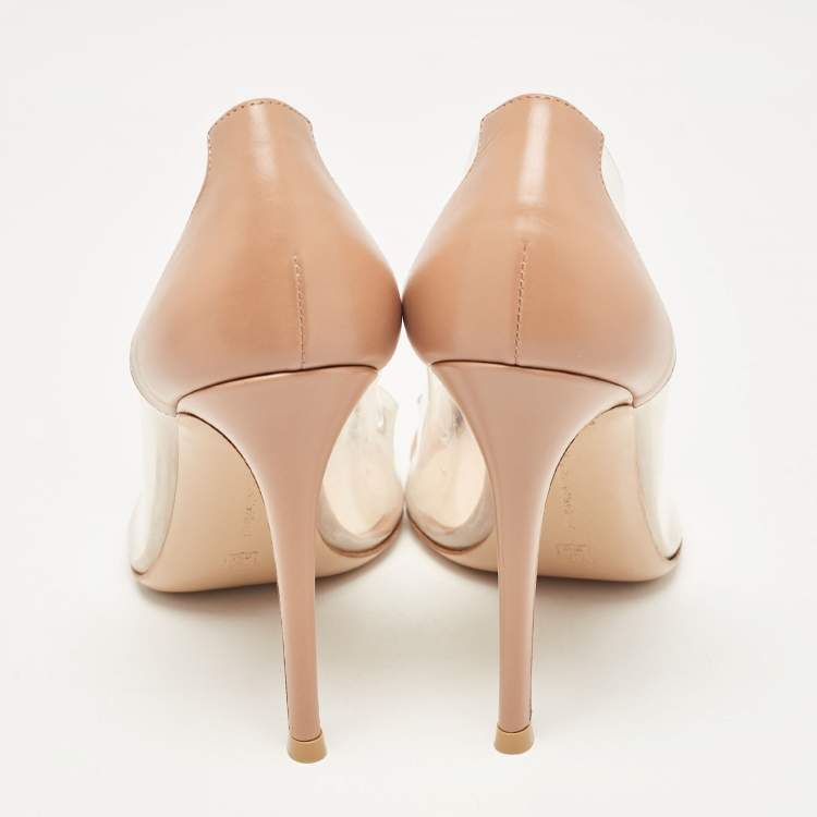 Pre Owned Gianvito Rossi Beige Leather and PVC Plexi Pumps Size 39