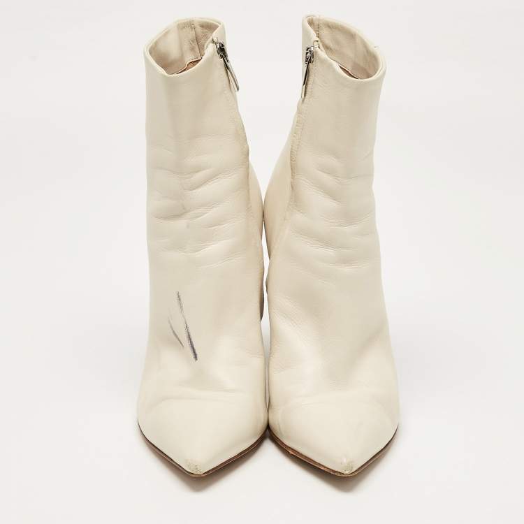 Pre Owned Gianvito Rossi Cream Leather Lyell Ankle Length Boots Size 39