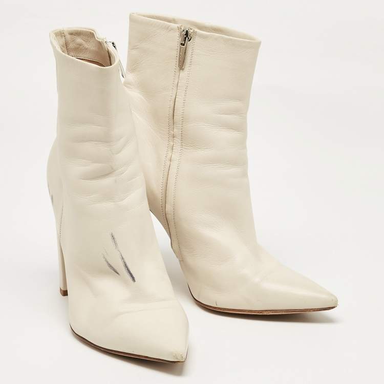 Pre Owned Gianvito Rossi Cream Leather Lyell Ankle Length Boots Size 39