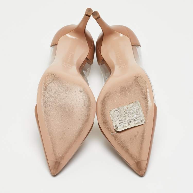 Pre Owned Gianvito Rossi Beige Leather and PVC Plexi Pumps Size 36.5