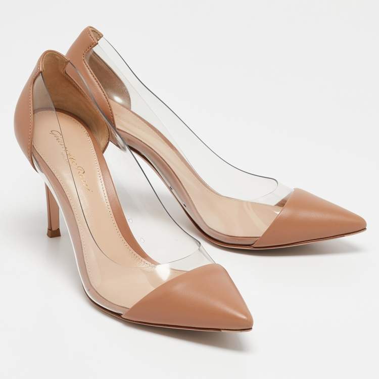 Pre Owned Gianvito Rossi Beige Leather and PVC Plexi Pumps Size 36.5