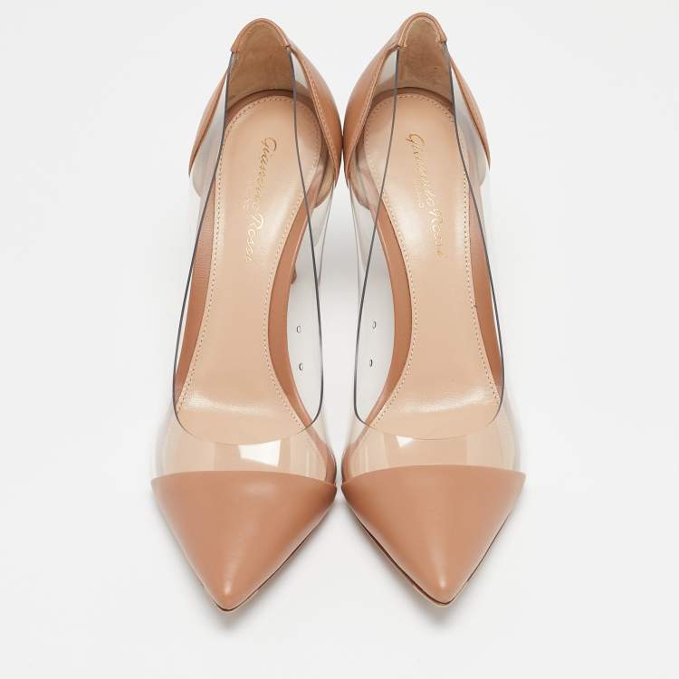 Pre Owned Gianvito Rossi Beige Leather and PVC Plexi Pumps Size 36.5