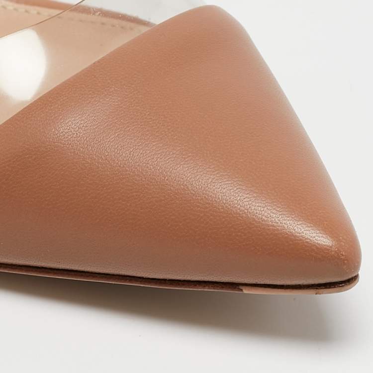 Pre Owned Gianvito Rossi Beige Leather and PVC Plexi Pumps Size 36.5