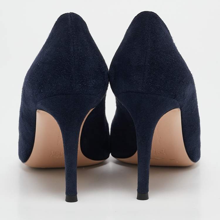 Pre Owned Gianvito Rossi Navy Blue Suede Gianvito 85 Pumps Size 38