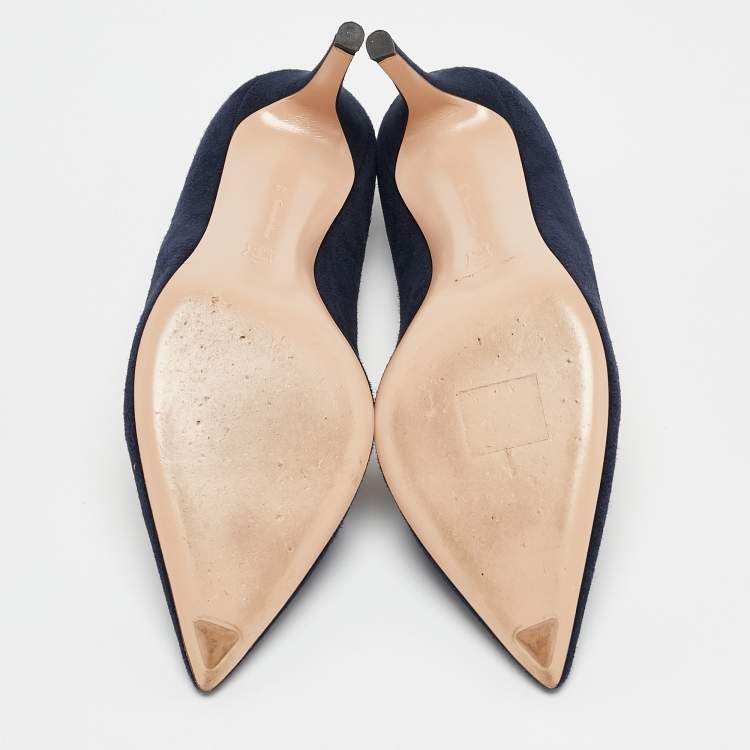 Pre Owned Gianvito Rossi Navy Blue Suede Gianvito 85 Pumps Size 38