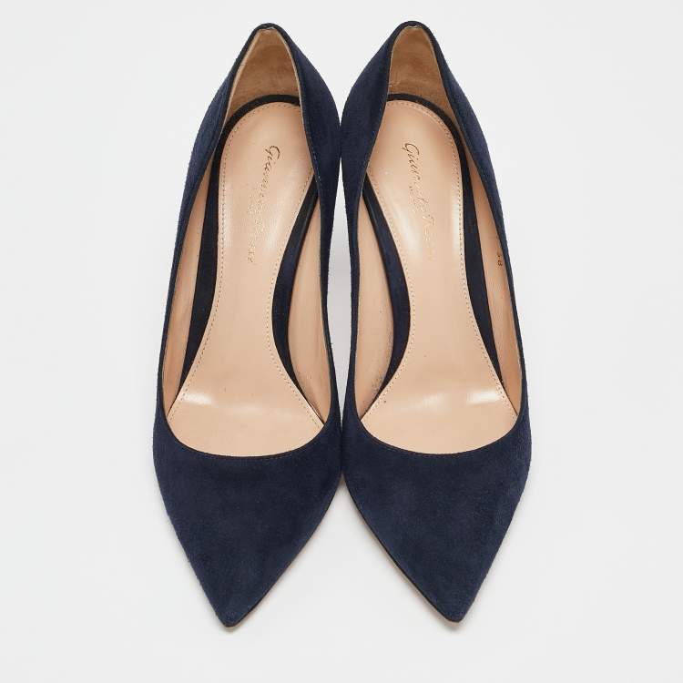 Pre Owned Gianvito Rossi Navy Blue Suede Gianvito 85 Pumps Size 38