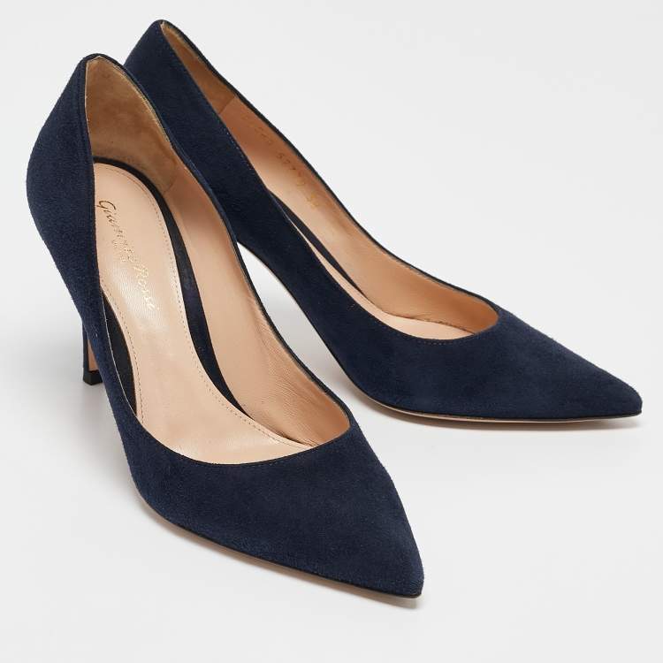 Pre Owned Gianvito Rossi Navy Blue Suede Gianvito 85 Pumps Size 38