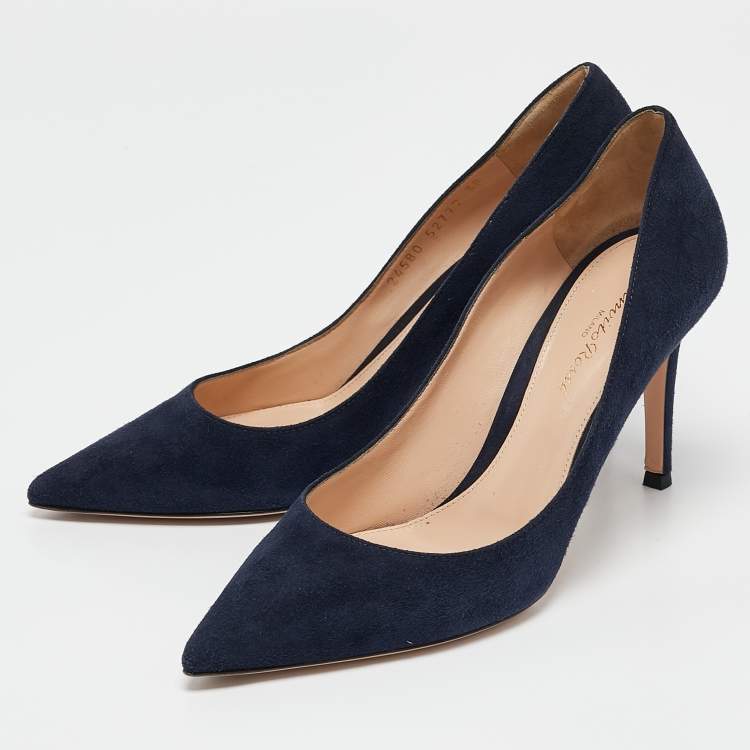Pre Owned Gianvito Rossi Navy Blue Suede Gianvito 85 Pumps Size 38
