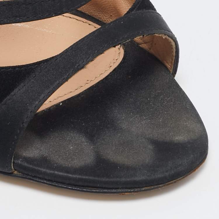 Pre Owned Gianvito Rossi Black Satin and Suede Strappy  Sandals Size 38
