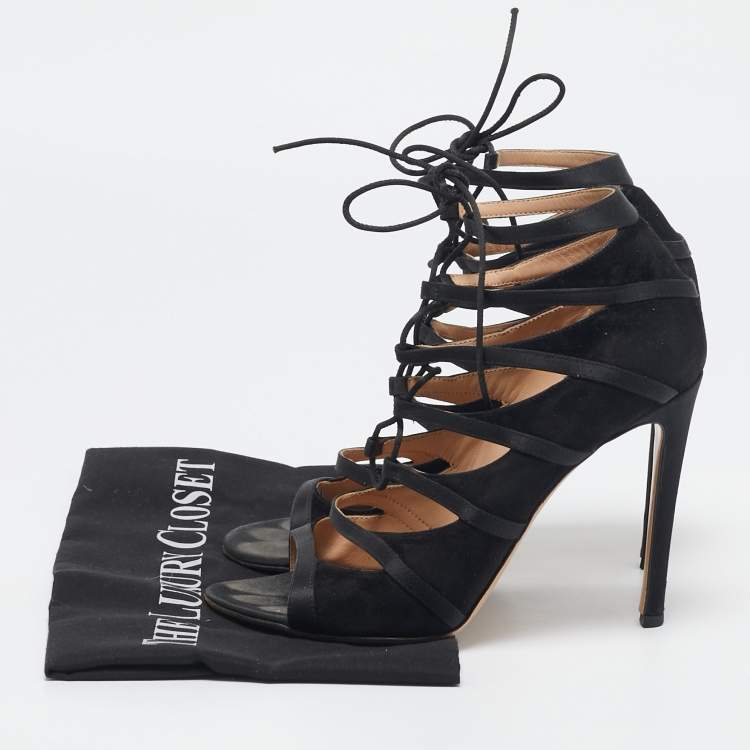 Pre Owned Gianvito Rossi Black Satin and Suede Strappy  Sandals Size 38
