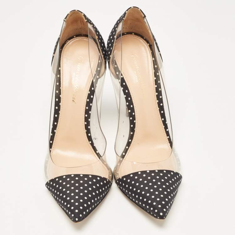 Pre Owned Gianvito Rossi Transparent/Blue Fabric and PVC Plexi Pumps Size 38