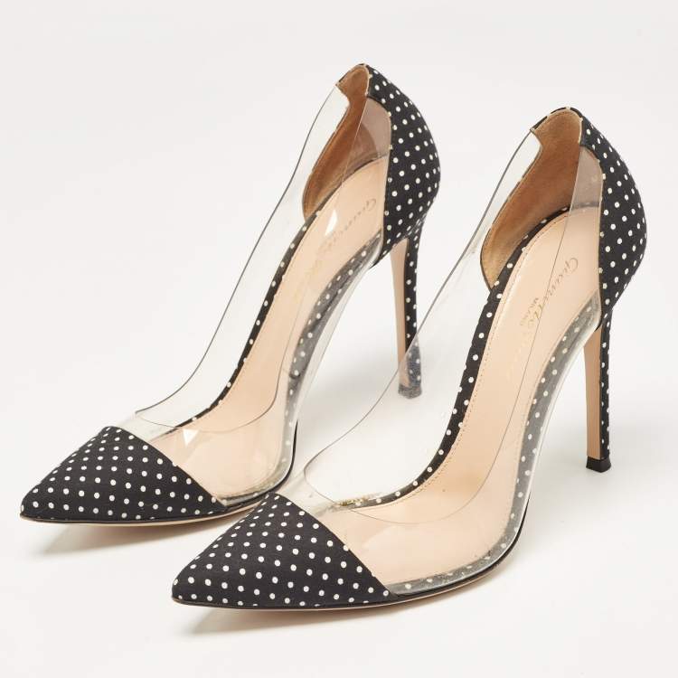 Pre Owned Gianvito Rossi Transparent/Blue Fabric and PVC Plexi Pumps Size 38