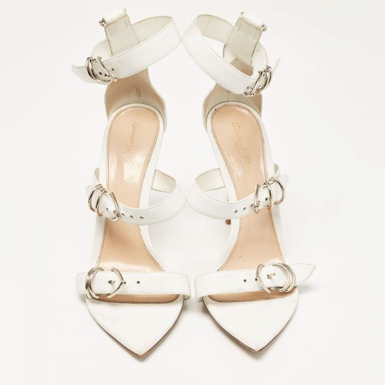 Pre Owned Gianvito Rossi White Leather Belted Ankle-Strap Sandals Size 39