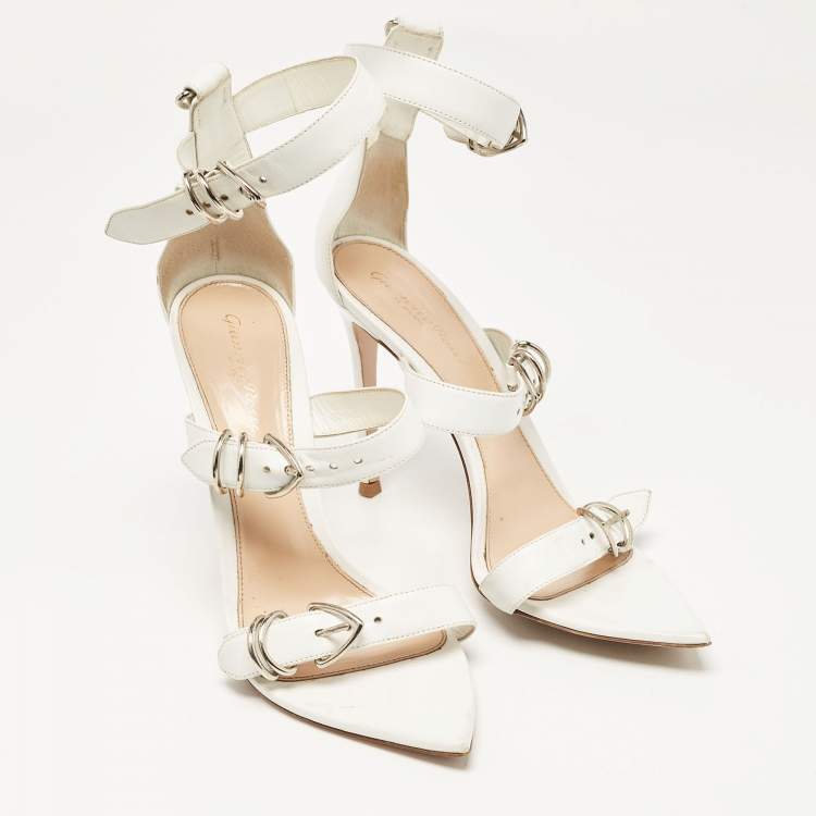 Pre Owned Gianvito Rossi White Leather Belted Ankle-Strap Sandals Size 39