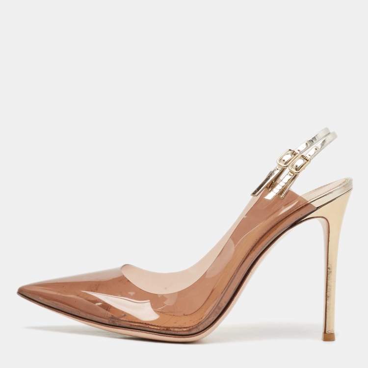 Pre Owned Gianvito Rossi Brown PVC And Leather Kyle 105 Ankle Strap Sandals Size 40.5