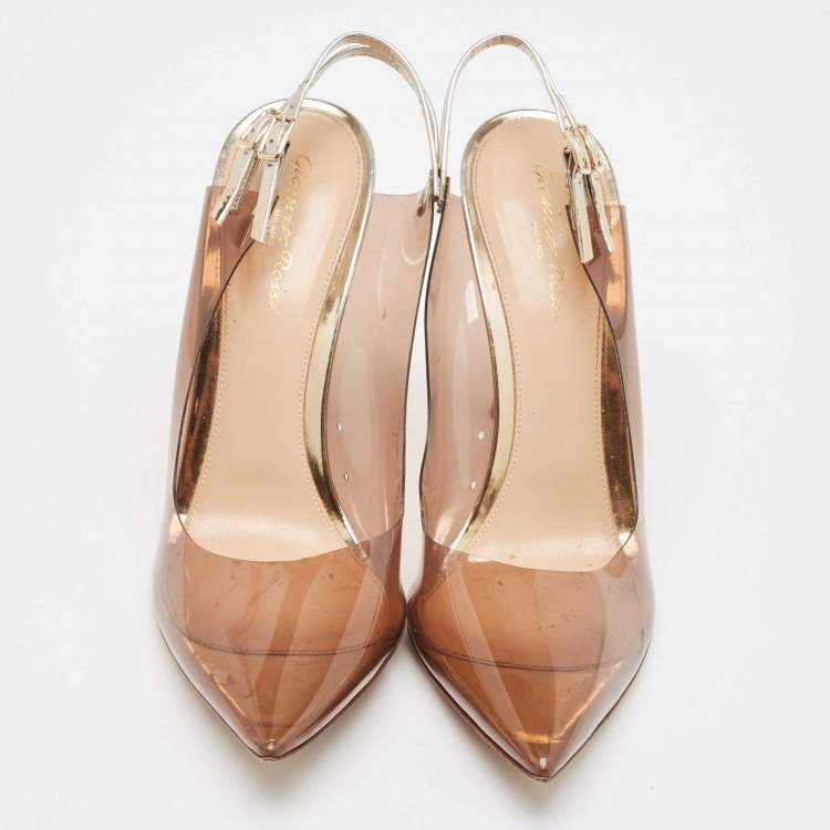 Pre Owned Gianvito Rossi Brown PVC And Leather Kyle 105 Ankle Strap Sandals Size 40.5