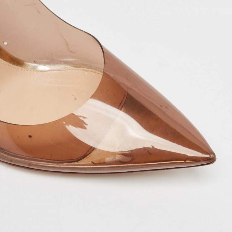 Pre Owned Gianvito Rossi Brown PVC And Leather Kyle 105 Ankle Strap Sandals Size 40.5