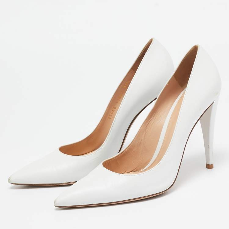 Pre Owned Gianvito Rossi White Leather Decollete Pumps Size 39.5