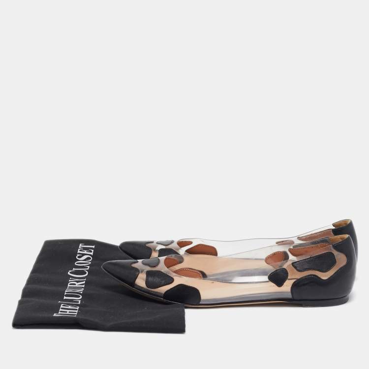 Pre Owned Gianvito Rossi Black Leather and PVC Plexi Ballet Flats Size 37