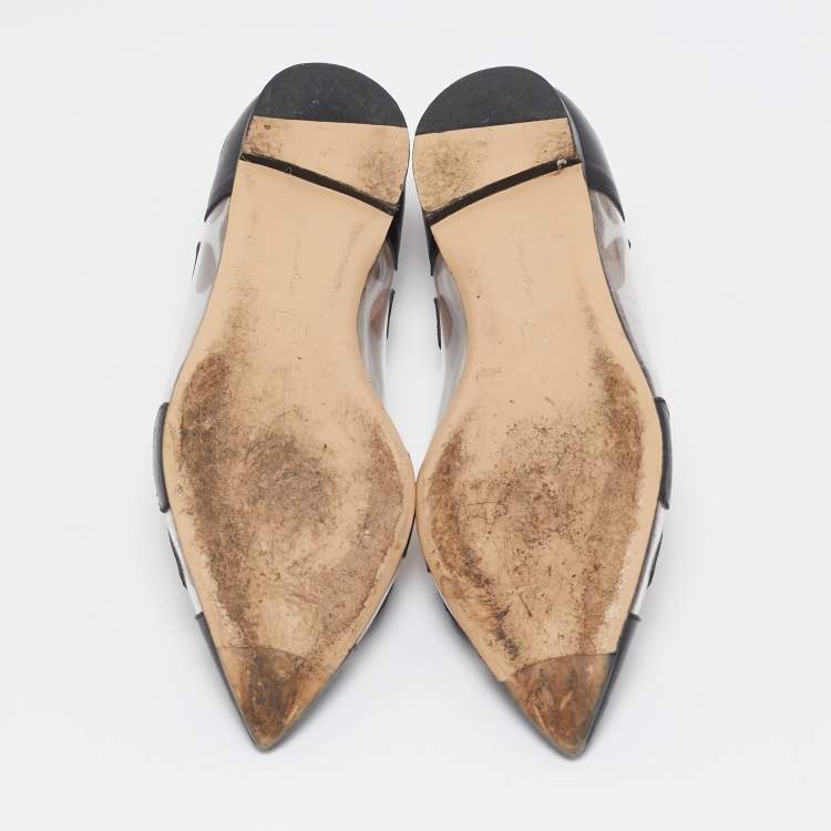 Pre Owned Gianvito Rossi Black Leather and PVC Plexi Ballet Flats Size 37
