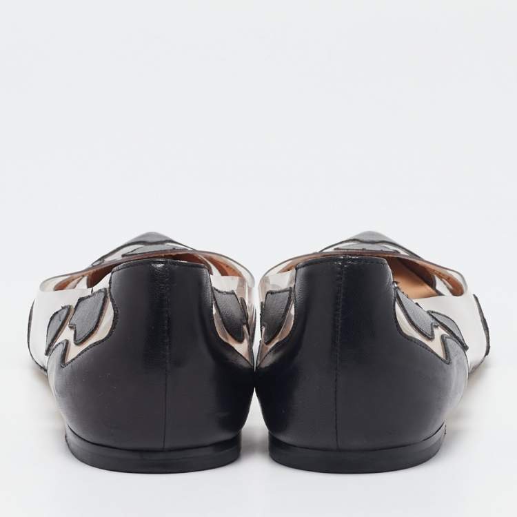 Pre Owned Gianvito Rossi Black Leather and PVC Plexi Ballet Flats Size 37