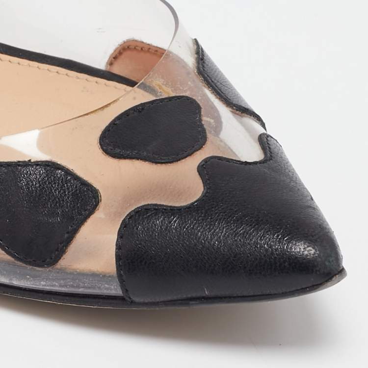 Pre Owned Gianvito Rossi Black Leather and PVC Plexi Ballet Flats Size 37