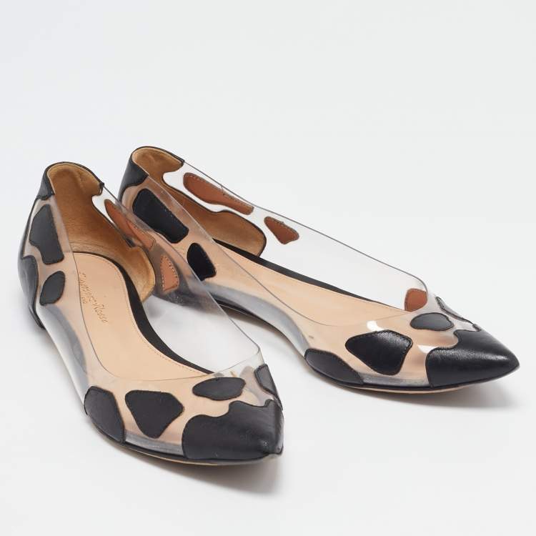 Pre Owned Gianvito Rossi Black Leather and PVC Plexi Ballet Flats Size 37